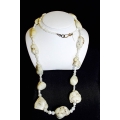 PN#14 36" white rock and white pearl necklace w/ silver clasp $300.00